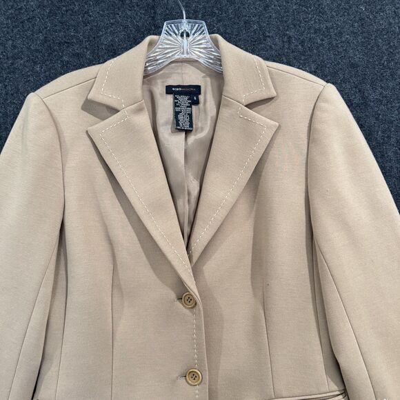 BCBG MaxAzria Blazer Women's 6 Tan Beige Two Button Jacket Career Office Lined - Picture 2 of 6